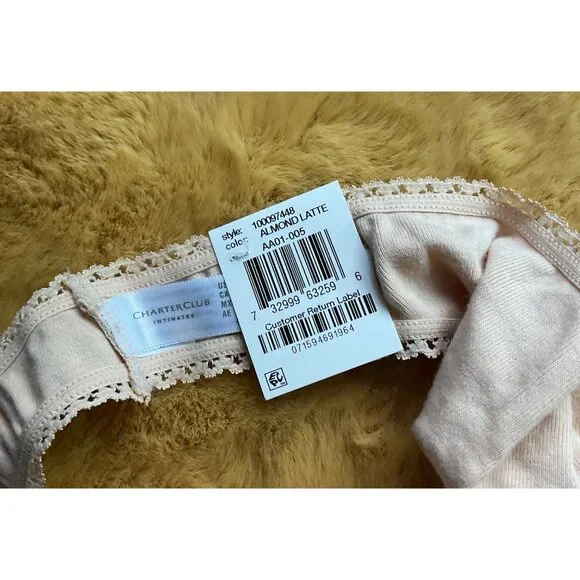 Charter Club Women's Everyday Cotton Lace Trim Thong, Beige, Size XXL, NWT - Picture 4 of 4